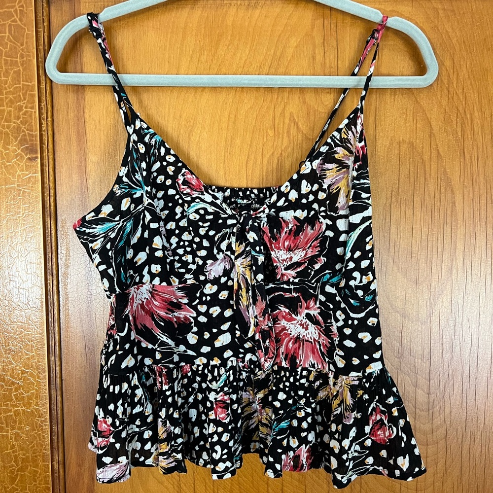 Black tank top with colorful flowers - size M